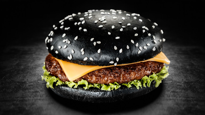 Cheeseburger with black sesame seed bun