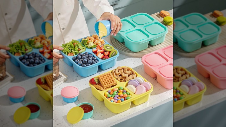 A four-piece set of Canfanni bento boxes being filled with food