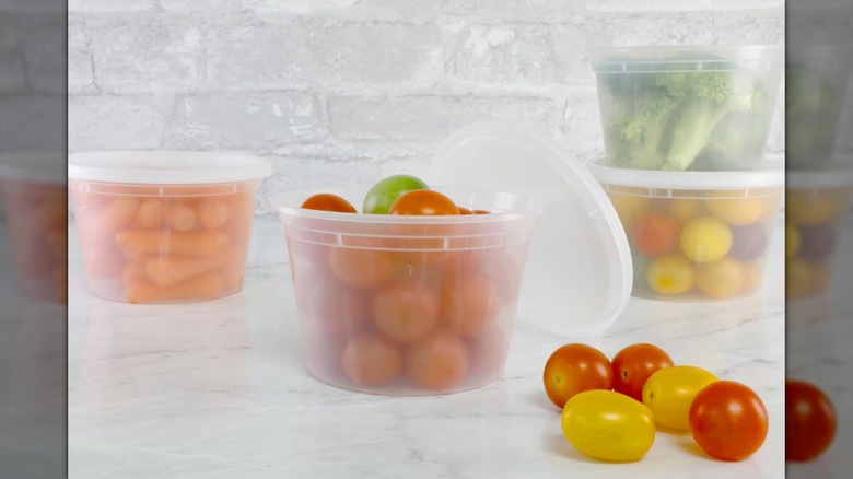 Freshware deli containers with lids on a countertop
