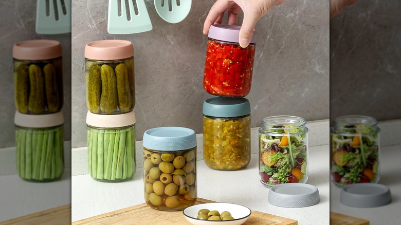 A six-pack of 16-ounce NETANY glass jars with airtight lids