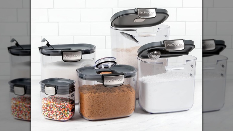 Five ProKeeper+ airtight containers on a countertop