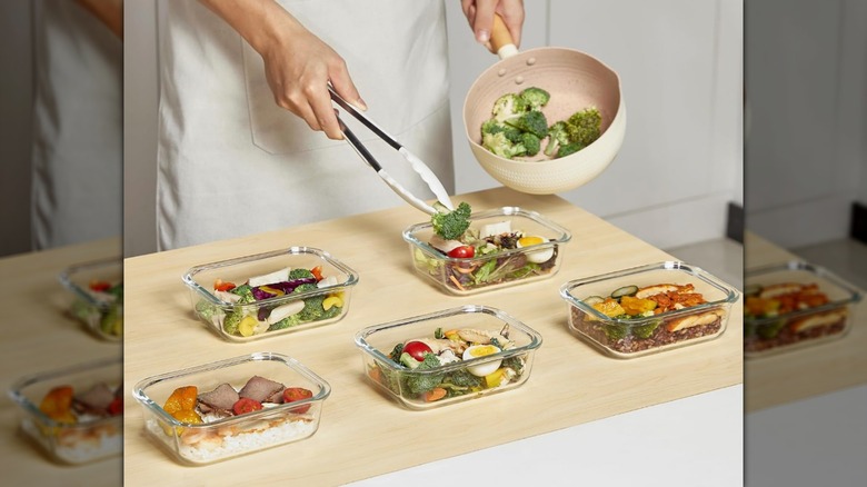 A five-pack of Vtopmart glass containers being used for food storage
