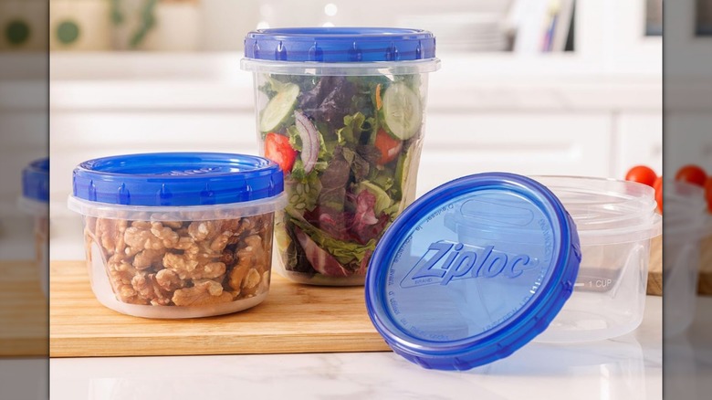 Ziploc Twist 'n Loc round containers on a countertop
