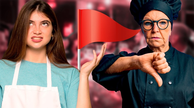 server and chef with red flag