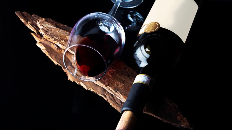 Wine bottle and glass