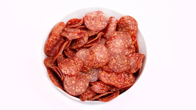 bowl of salami slices