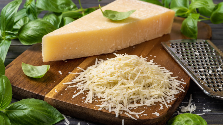 block and grated parmesan cheese