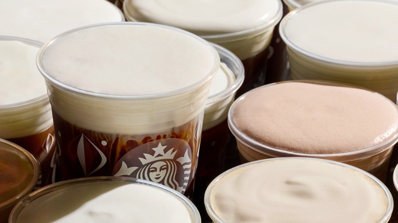 Starbucks coffees with various cold foam flavors