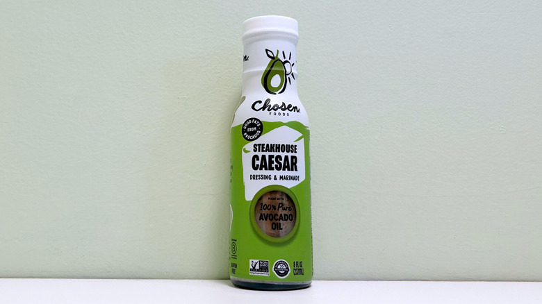 A bottle of Chosen Foods Steakhouse Caesar Salad Dressing