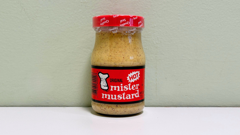 A jar of Mister Mustard Original Hot
