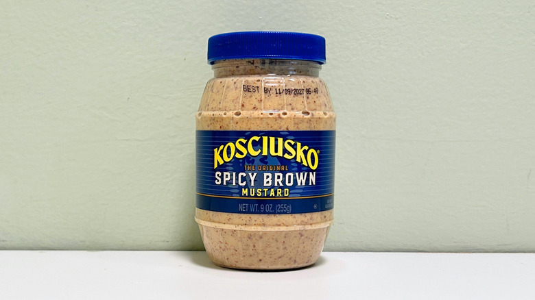A jar of Kosciusko Spicy Brown Mustard