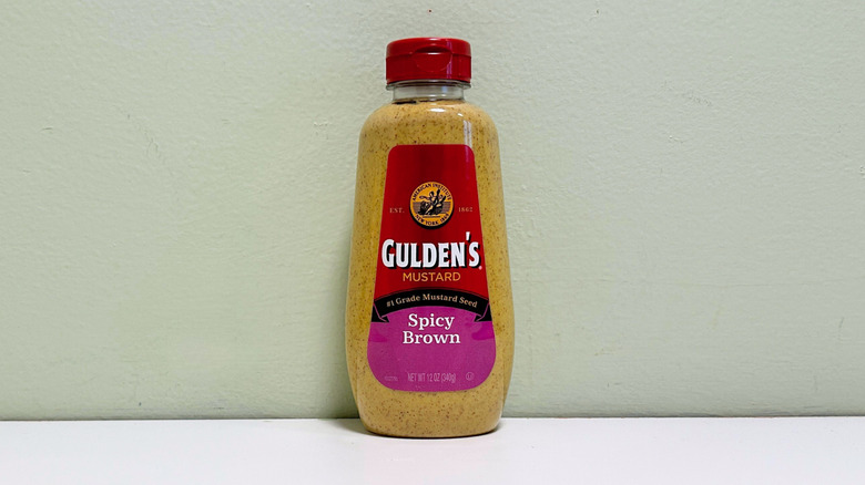 A bottle of Gulden's Spicy Brown Mustard
