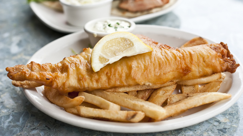 fish and chips on plate
