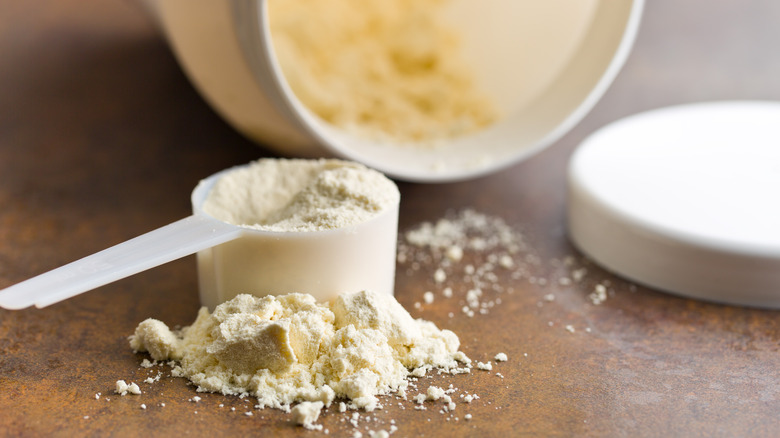 Scoop of whey protein powder