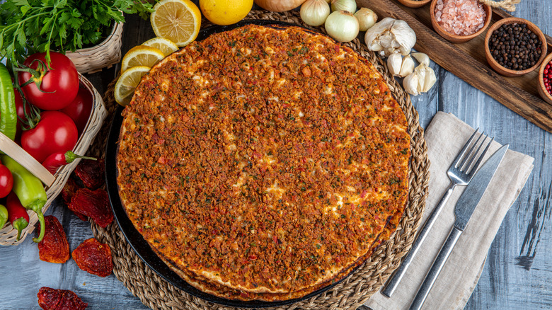 Minced lamb on Turkish pizza
