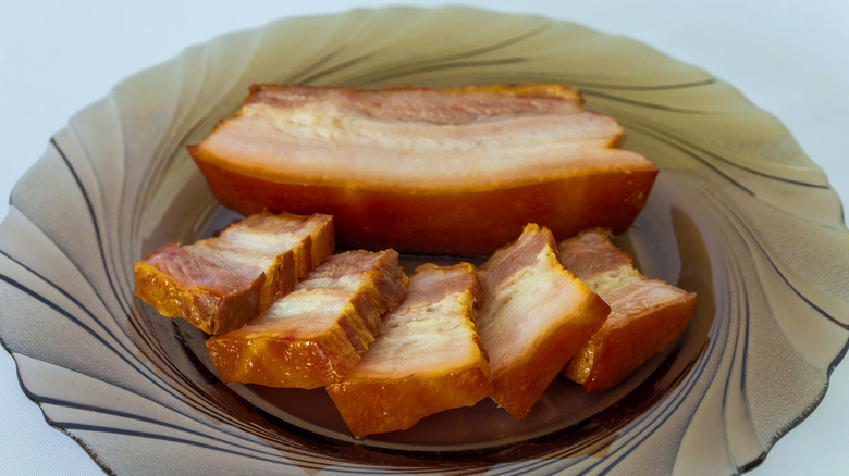 Smoked pork belly on plate