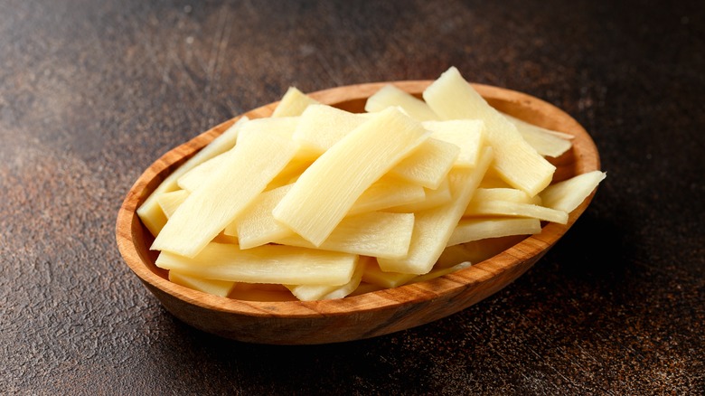 bamboo shoots in wooden bowl