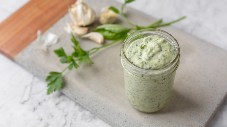 green goddess dressing in jar