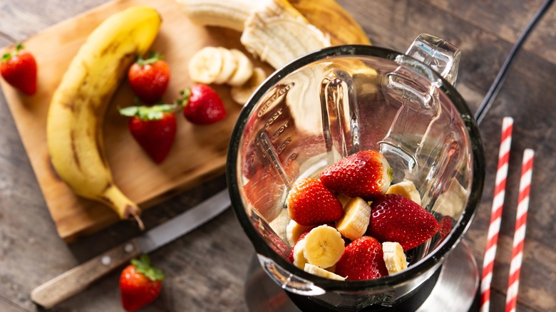 strawberries and bananas in blender