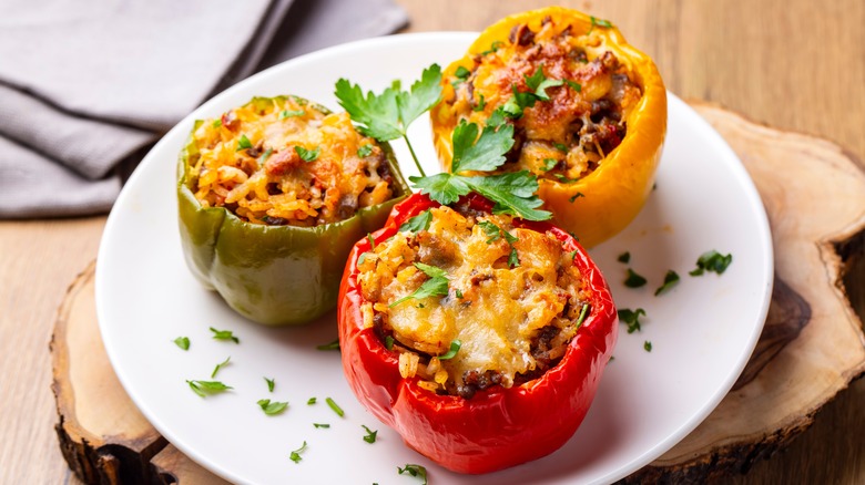 Plate of colorful stuffed peppers