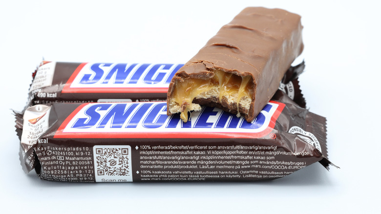 Opened Snickers candy bars
