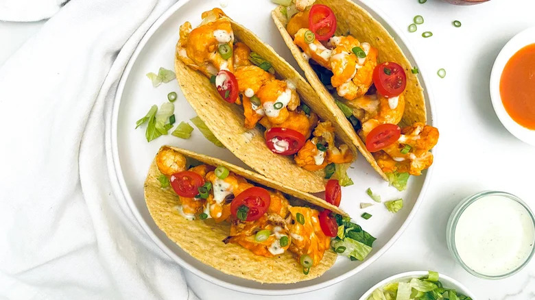 Air-Fryer Buffalo Cauliflower Tacos plated