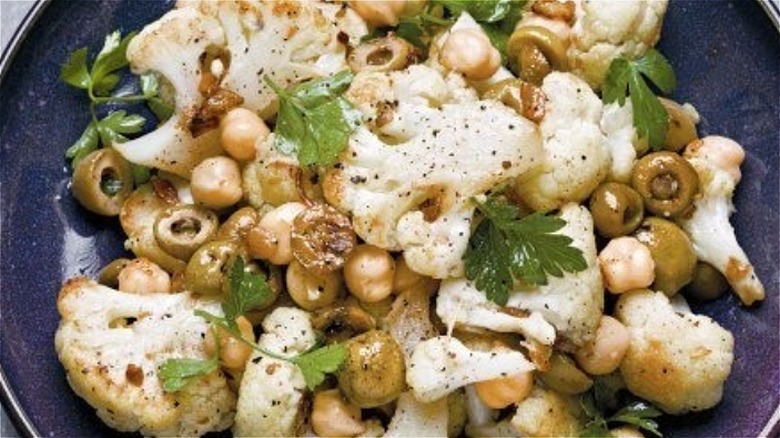 Roasted Cauliflower Chickpeas Olives plated