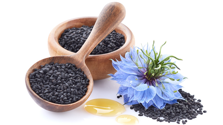 Nigella seeds with flower