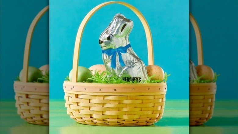 Hershey's chocolate bunny in Easter basket