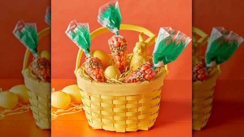 Reese's Pieces carrot bags in Easter basket