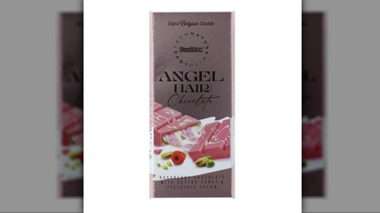 Angel hair chocolate bar on white background