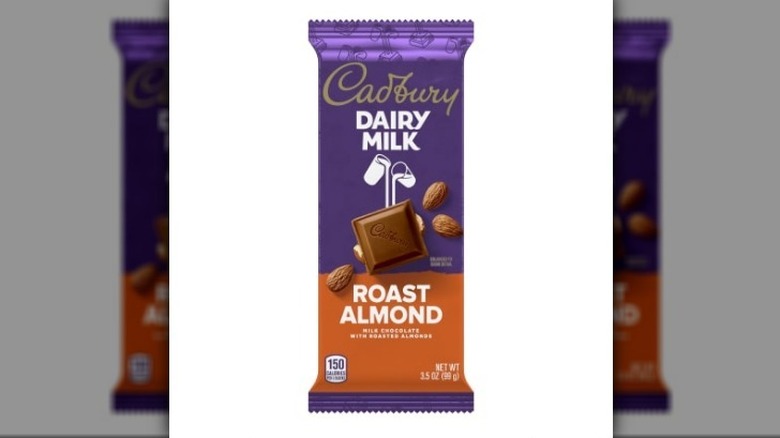 Roasted almond Cadbury bar on white background
