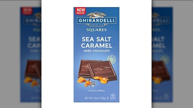 Ghiradelli sea salt caramel bar on white background