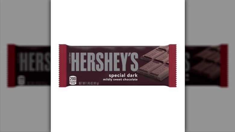 Hershey's dark chocolate bar on white background