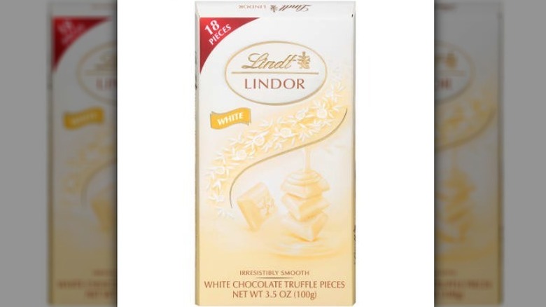 Lindt white chocolate truffle bar on white background