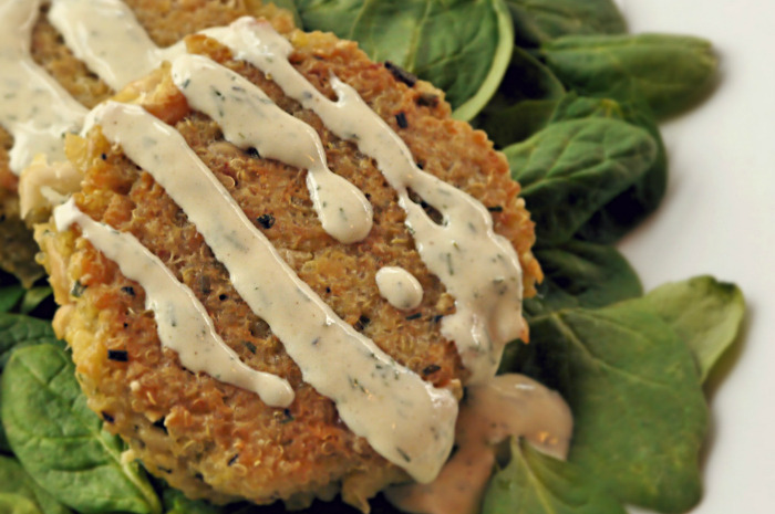 White Bean Quinoa Cakes with Yogurt Dill Sauce