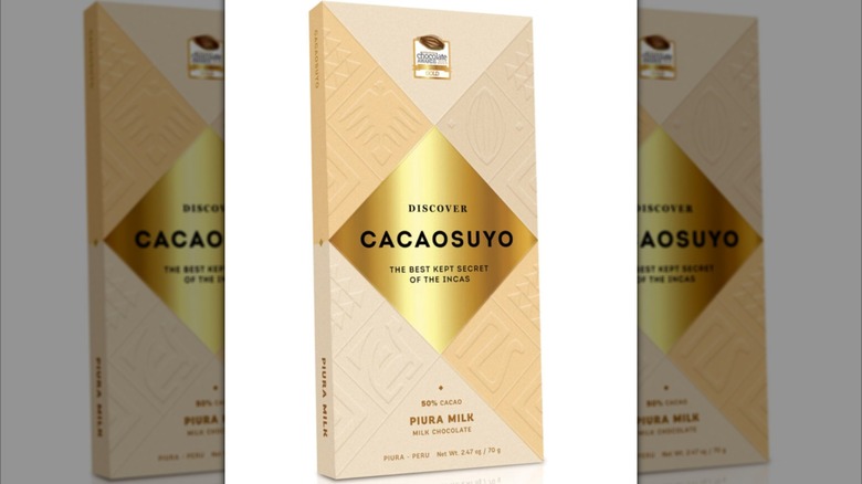 A bar of Cacaosuyo Piura Milk is on a white background.