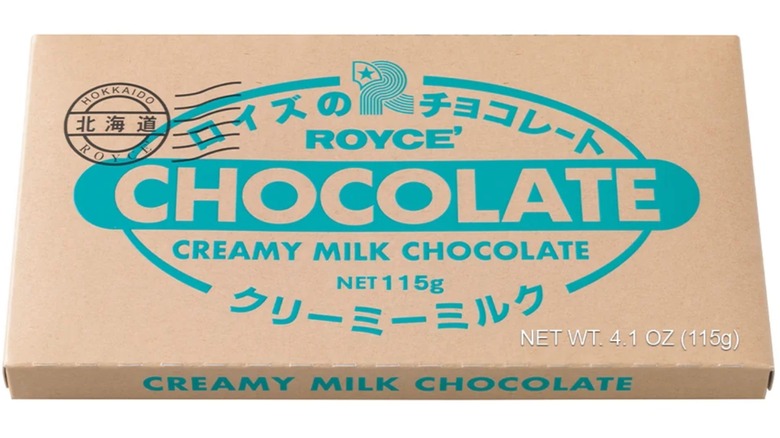 A bar of Royce' Creamy Milk Chocolate is on a white background.