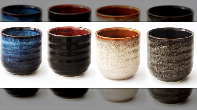 Lxuwbd ceramic teacups in different colors lined up