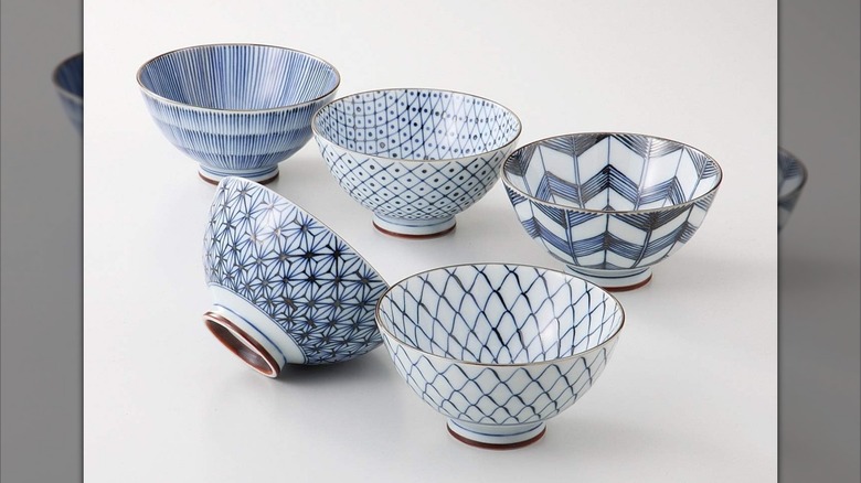 Saikai Pottery traditional rice bowls white background