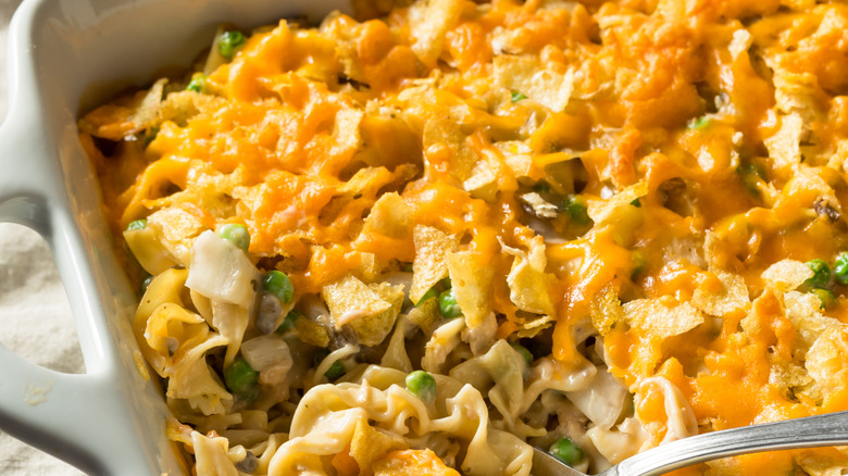 Tuna casserole in baking dish