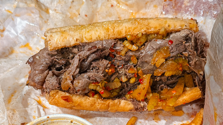 Roast beef sandwich on wrapper