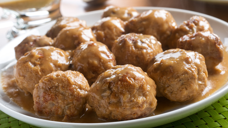 Homemade Swedish meatballs on white plate