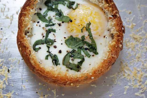 Baked Eggs in Bread Bowls