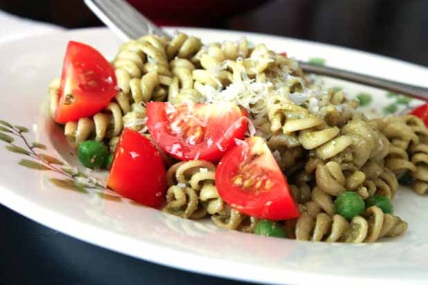 Pesto Pasta with Peas and Cherry Tomatoes
