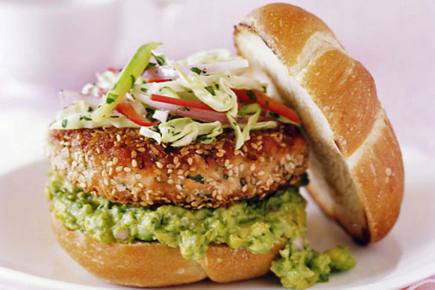 Salmon Burger with Avocado-Lime Guacamole