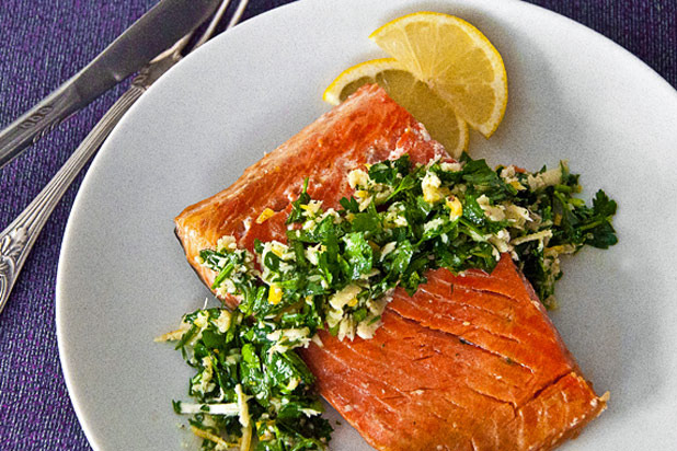 Salmon with Fresh Horseradish and Parsley Gremolata