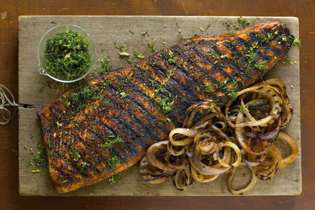 Hot Smoked Norwegian Salmon with Grilled Onions