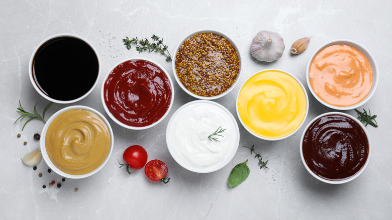 Assorted sauces in bowls