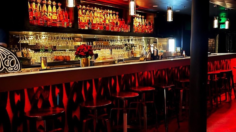 bar with red lighting